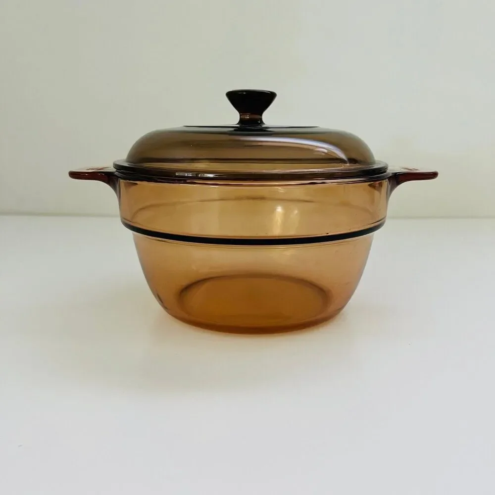 VISIONS Corning France Amber Glass V-20-B Double Boiler Insert Pot 1.5 Qt W Lid